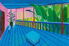 David Hockney
"Garden with Blue Terrace" 2015
Acrylic on canvas
48 x 72"
© David Hockney
Photo Credit: Richard Schmidt